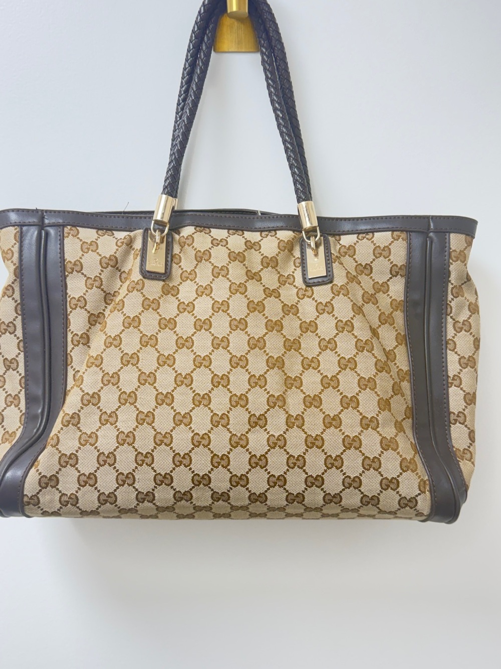 Gucci Beige/Brown GG Canvas Tote with Braided Handles - Picture 2 of 16